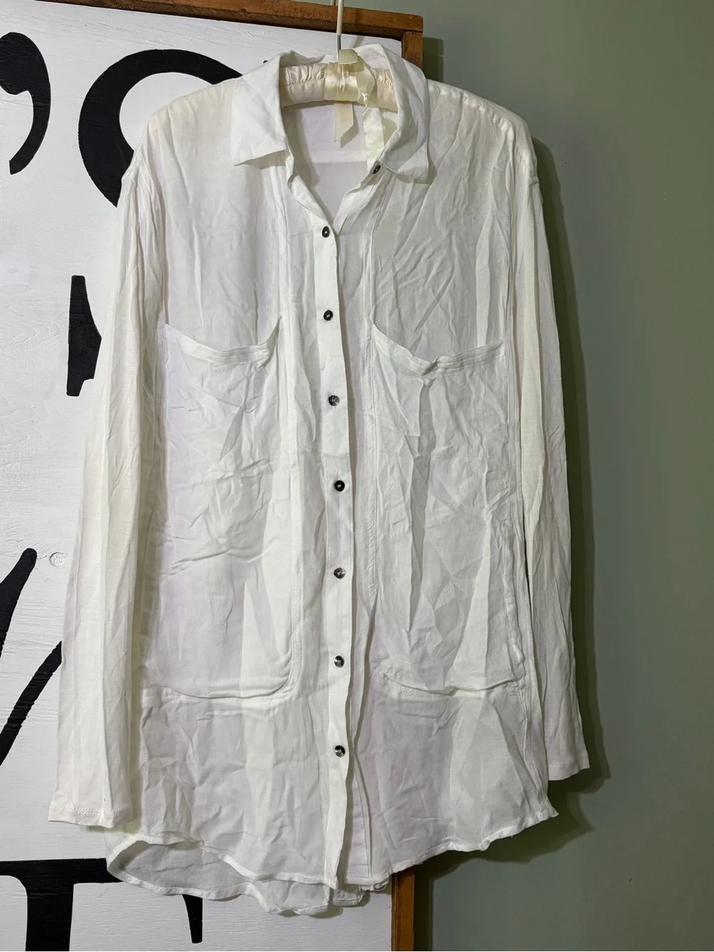 Free People Cream Lightweight Longline Shirt Jacket